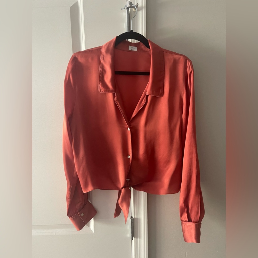 Satin Front Tie Blouse